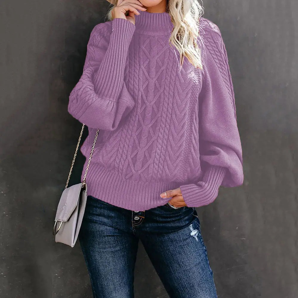 New Style Medium Neck Sweater Women's Loose Long Sleeve Knitting hercurva