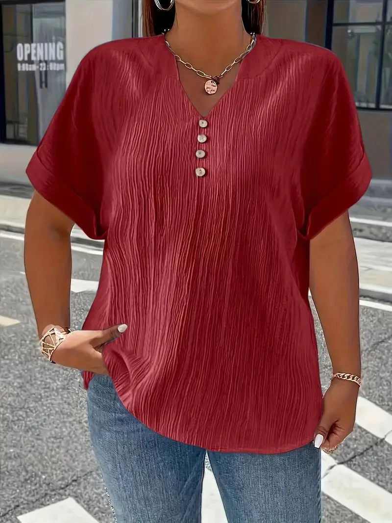 Summer Casual Women's Clothing Small V-neck Short-sleeve Top hercurva