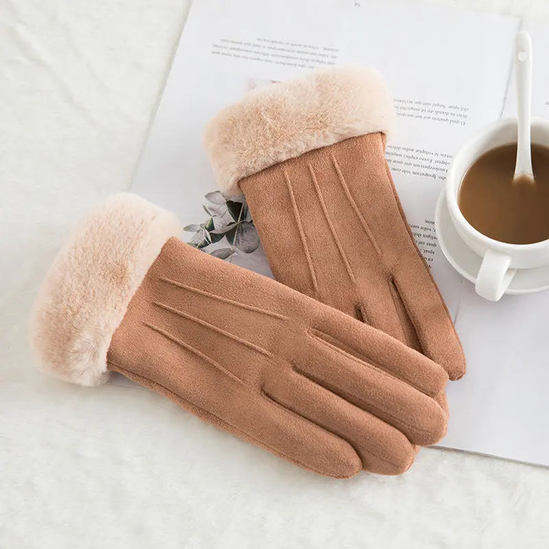 Women's suede winter wool warm gloves hercurva