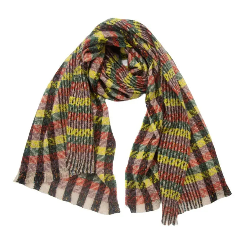 European And American Autumn And Winter Bristle Short Beard Small Plaid Scarf Shawl hercurva