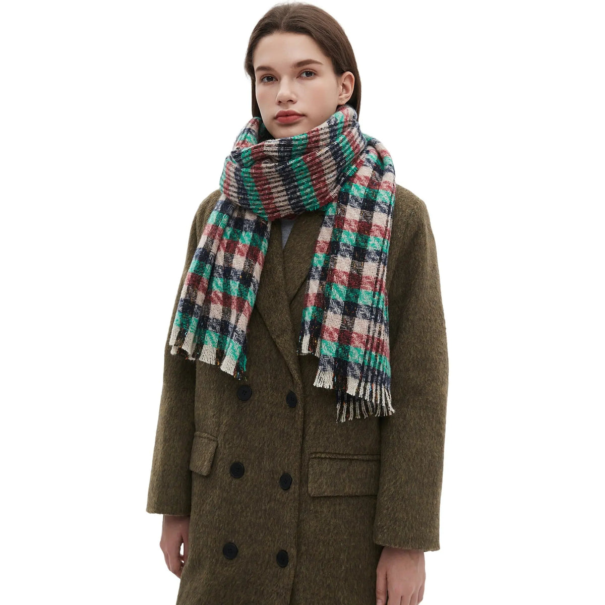 European And American Autumn And Winter Bristle Short Beard Small Plaid Scarf Shawl hercurva