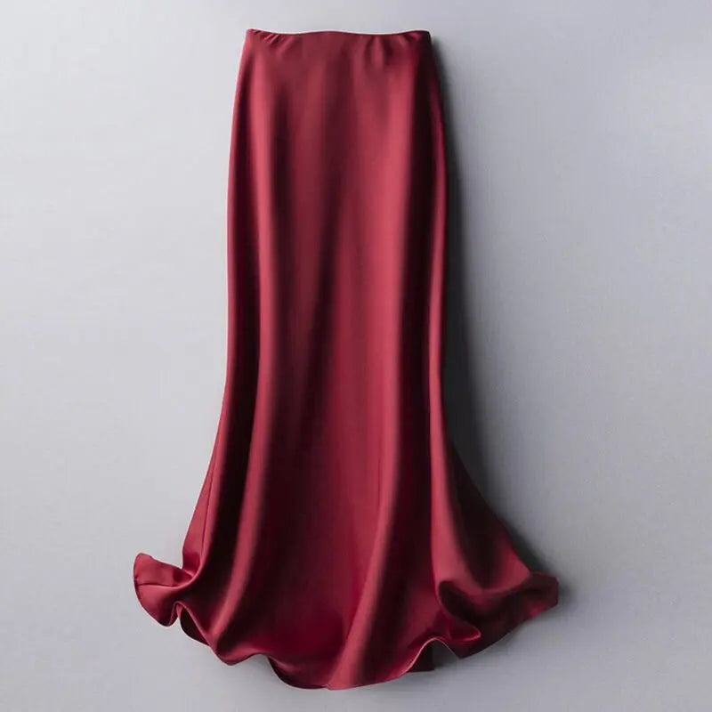 High waist solid color satin skirt hercurva