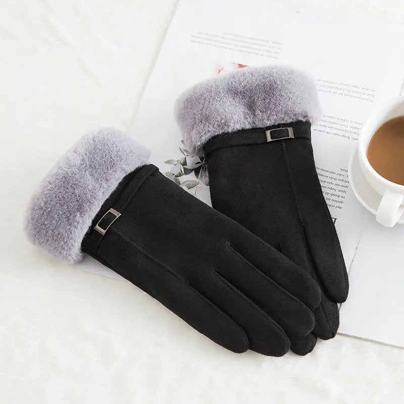 Women's suede winter wool warm gloves hercurva
