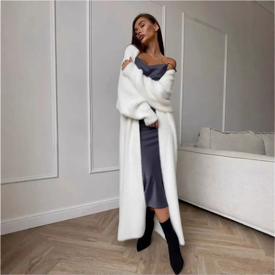 Imitation Mink White Sweater Cardigan Coat Women's Loose hercurva