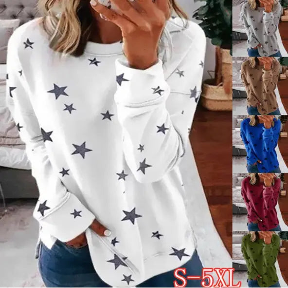 Star print stitching T-shirt fashion top women hercurva