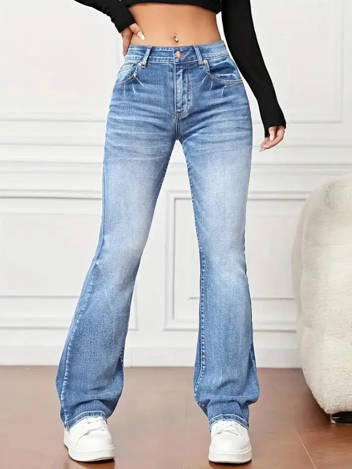 Denim High Waist Loose And Slimming Bootcut Trousers hercurva
