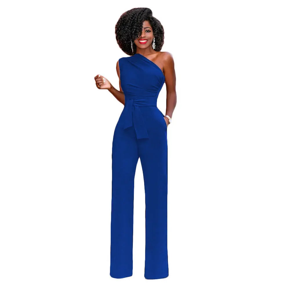Solid color slant collar button up Jumpsuit hercurva