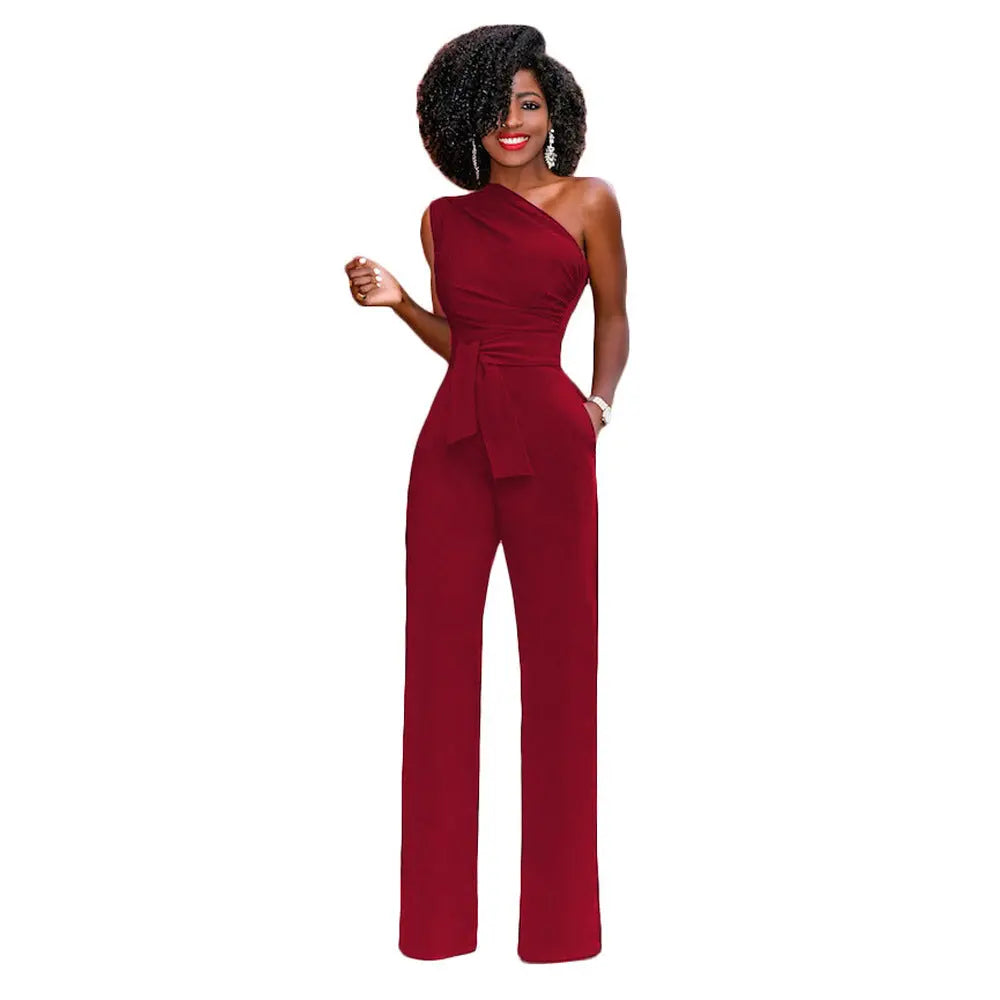 Solid color slant collar button up Jumpsuit hercurva