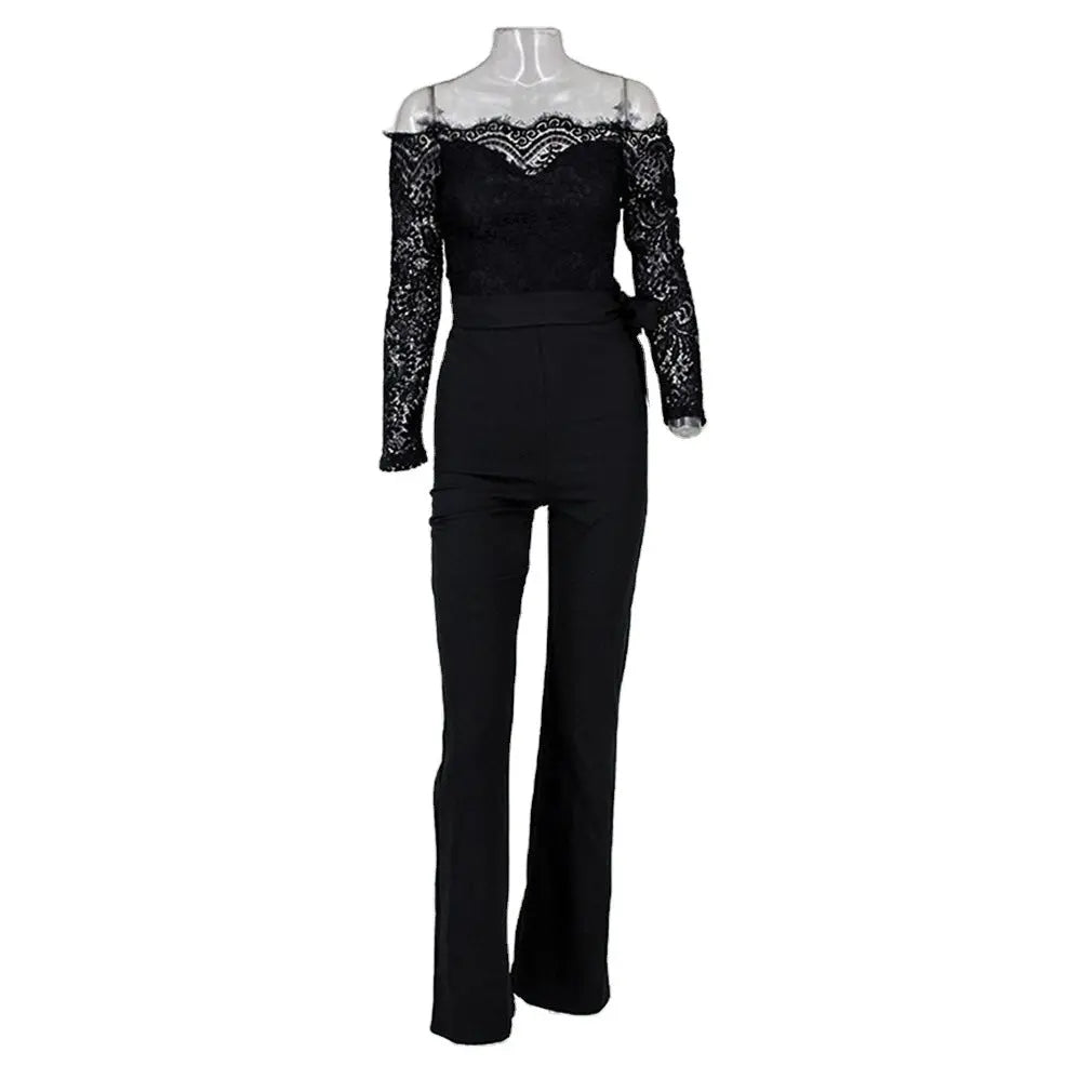Hot style lace Patchwork Butterfly Jumpsuit With Single Collar hercurva