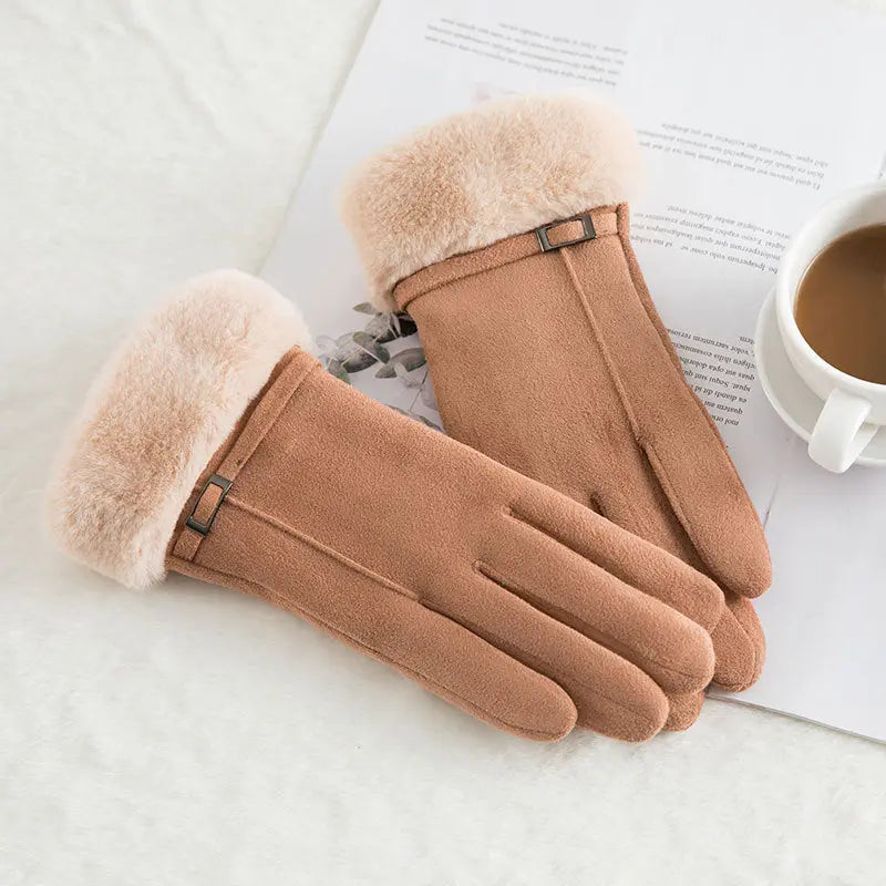 Women's suede winter wool warm gloves hercurva