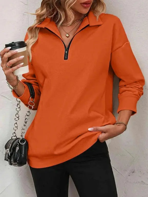 Women's Fashion Half Long-sleeve Zipper Sweatshirt Fashion Pullover hercurva