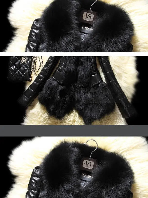 Faux fur large fur collar leather jacket hercurva