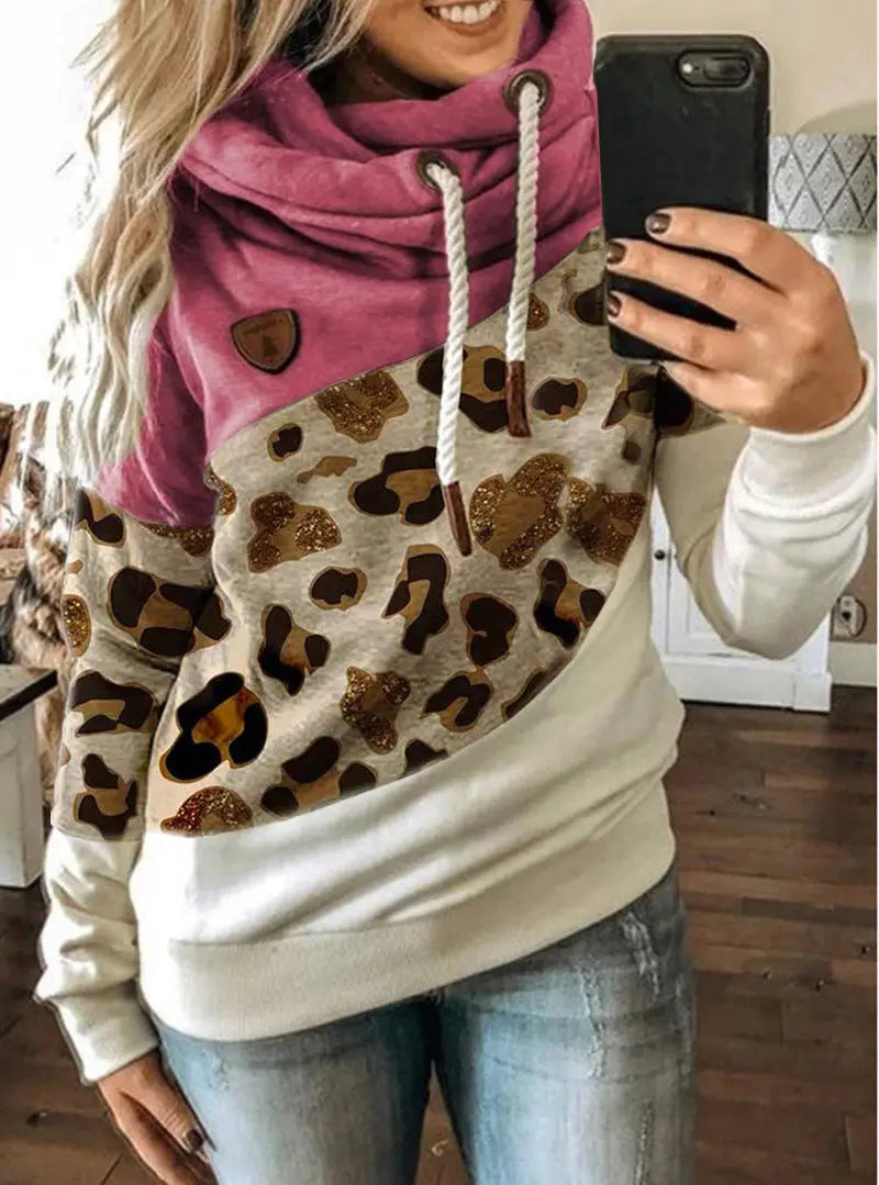 Printed stitching hooded fleece loose sweatshirt hercurva