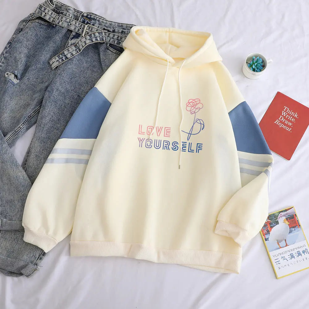 Loose Lazy Style Hooded Sweatshirt With Plush Letter Print hercurva