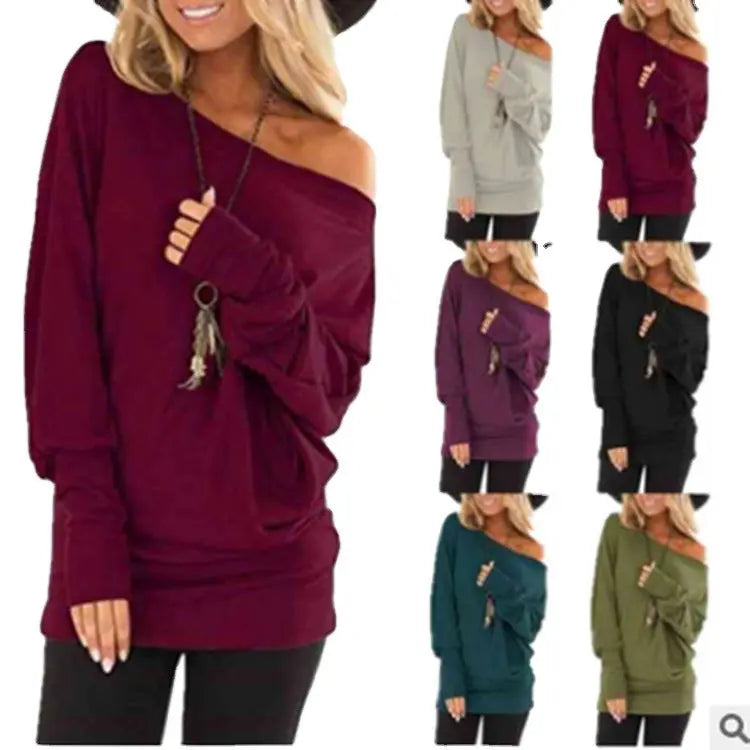 Women's Long-Sleeved T-Shirt Outer Solid Color Top hercurva