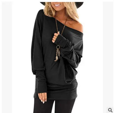 Women's Long-Sleeved T-Shirt Outer Solid Color Top hercurva