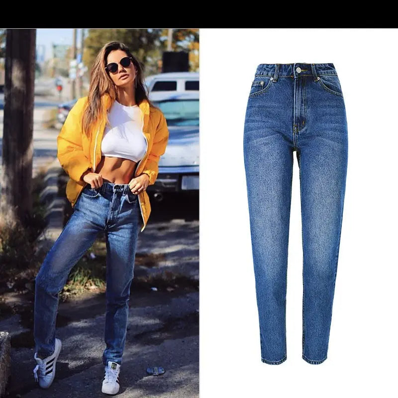 New High-waisted Loose Straight-leg Denim Cropped Trousers hercurva