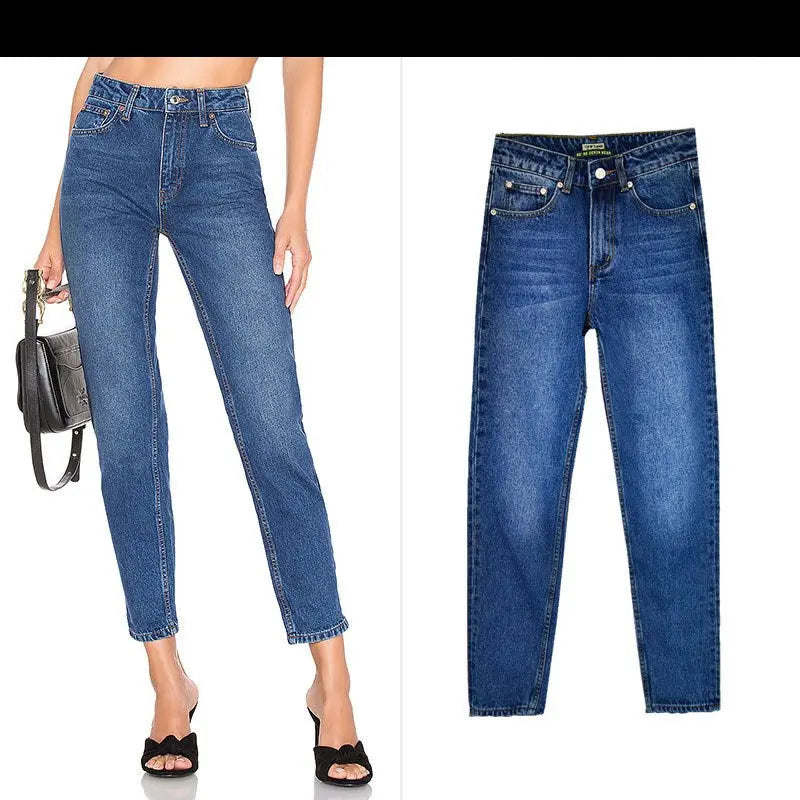 New High-waisted Loose Straight-leg Denim Cropped Trousers hercurva