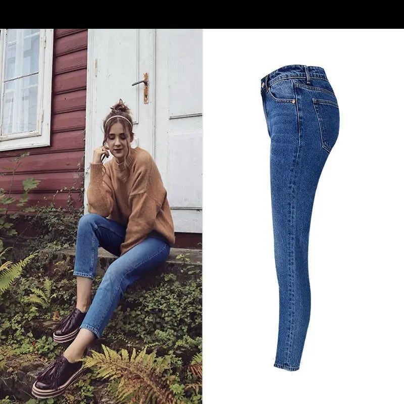 New High-waisted Loose Straight-leg Denim Cropped Trousers hercurva