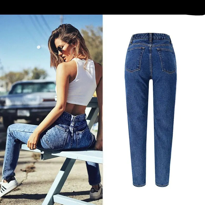 New High-waisted Loose Straight-leg Denim Cropped Trousers hercurva
