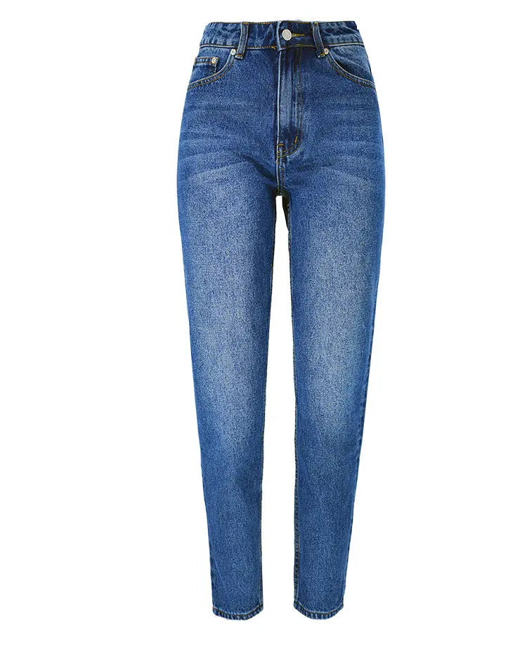 New High-waisted Loose Straight-leg Denim Cropped Trousers hercurva