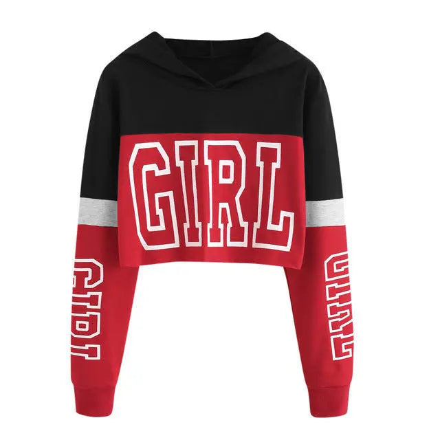 Crop Top Hoodie  Sweatshirt Hoodies Women Patchwork Lett hercurva