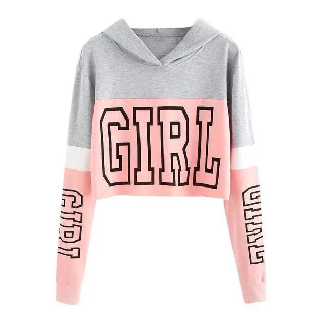 Crop Top Hoodie  Sweatshirt Hoodies Women Patchwork Lett hercurva
