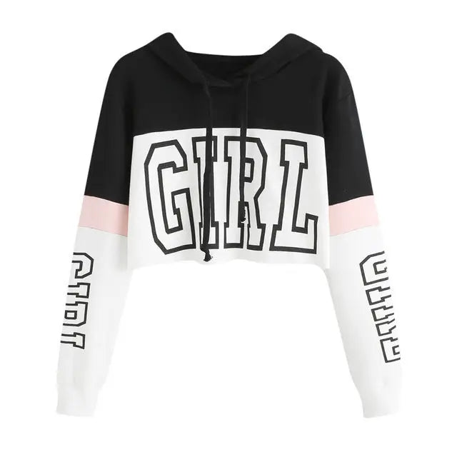 Crop Top Hoodie  Sweatshirt Hoodies Women Patchwork Lett hercurva