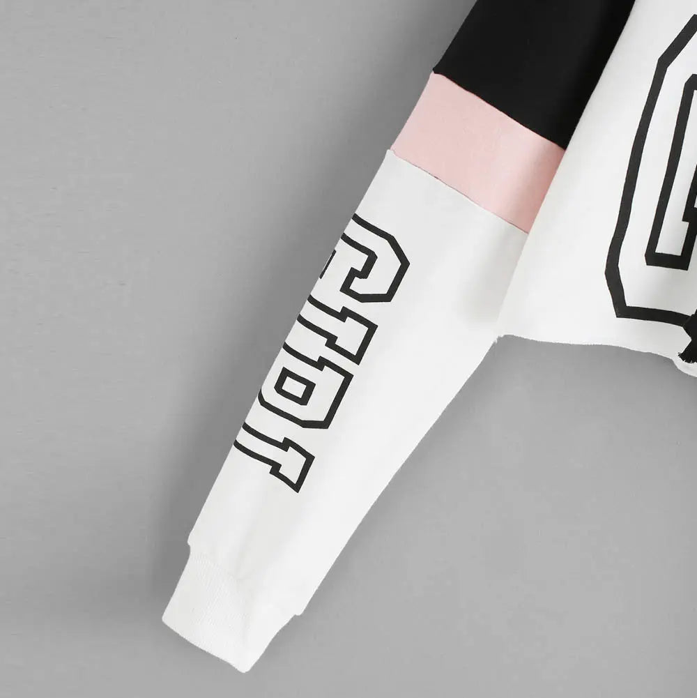 Crop Top Hoodie  Sweatshirt Hoodies Women Patchwork Lett hercurva