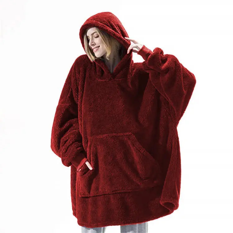 Hoodie Sweatshirt With Big Pocket Tops Sweater Comfortable Loose Double-Sided Fleece Thicker Wearable Blanket hercurva