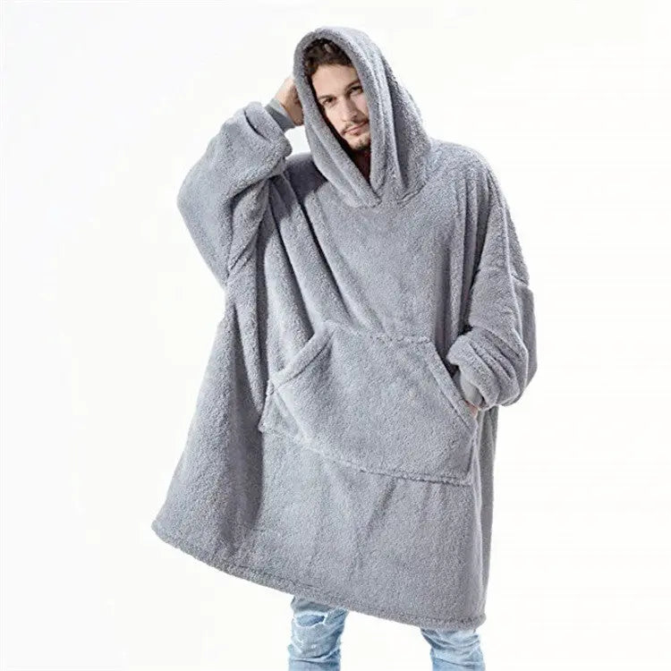 Hoodie Sweatshirt With Big Pocket Tops Sweater Comfortable Loose Double-Sided Fleece Thicker Wearable Blanket hercurva