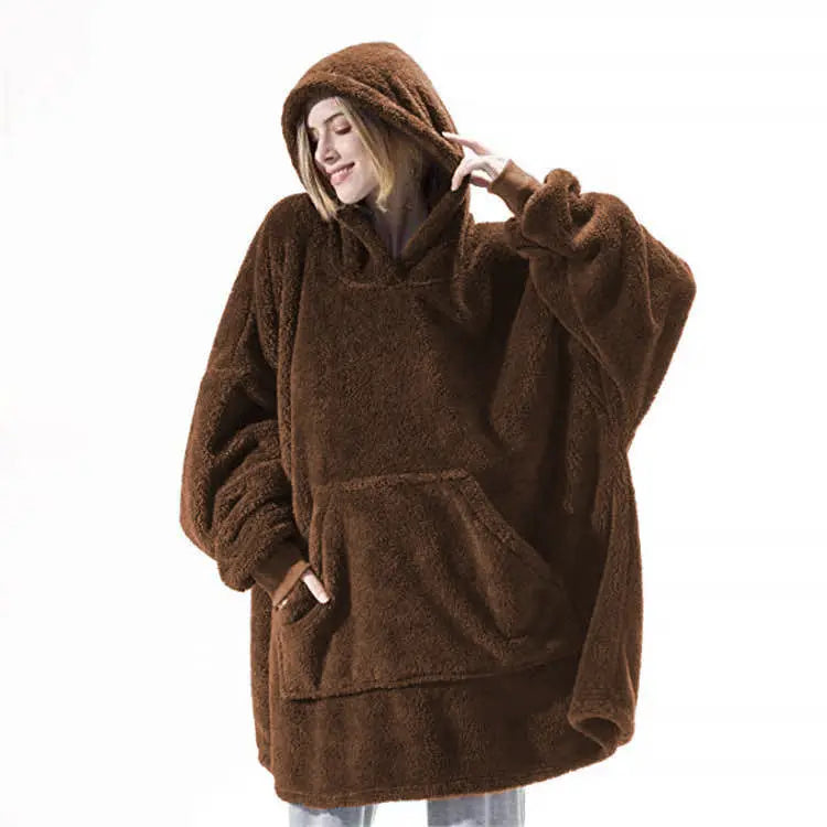 Hoodie Sweatshirt With Big Pocket Tops Sweater Comfortable Loose Double-Sided Fleece Thicker Wearable Blanket hercurva