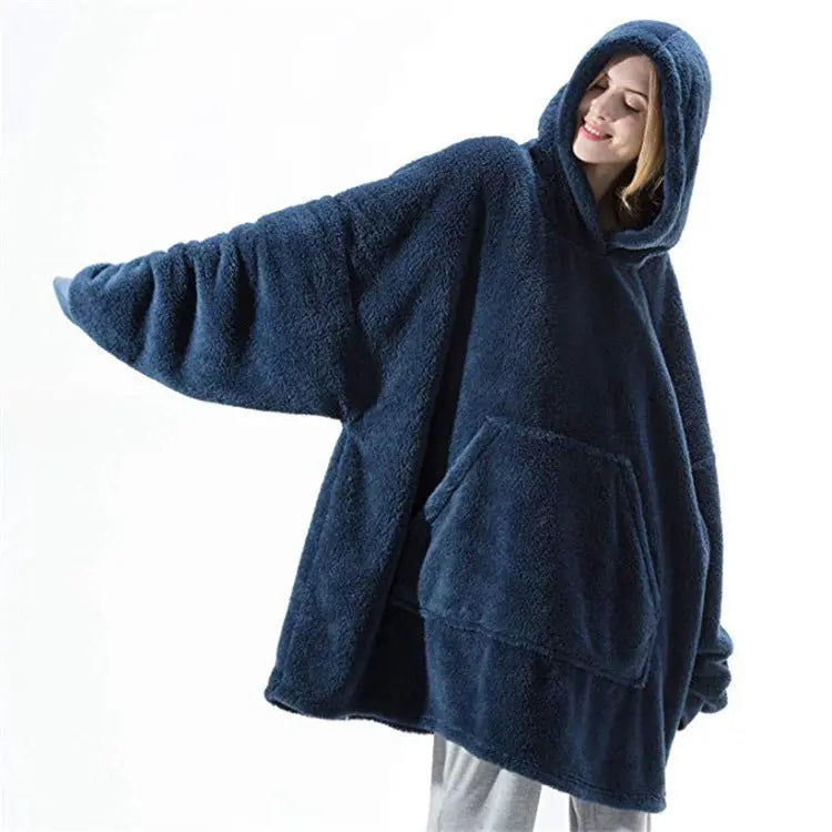 Hoodie Sweatshirt With Big Pocket Tops Sweater Comfortable Loose Double-Sided Fleece Thicker Wearable Blanket hercurva