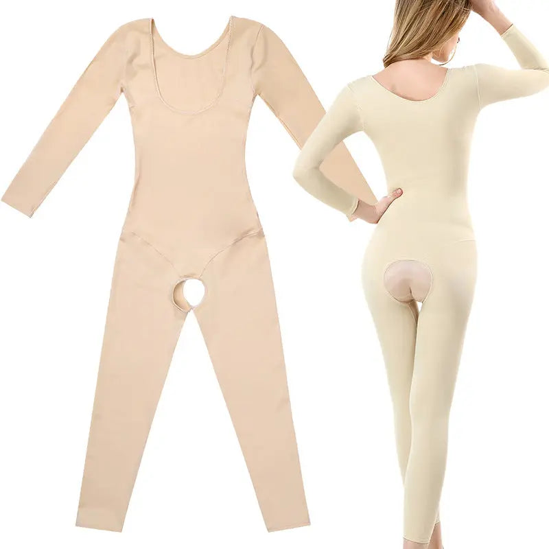 Shapewear One-Piece Bodysuit Fat Burning Abdomen Girdle Body Postpartum Hip Lifting Long Sleeve Trousers Thin Whole Body Seamless Women hercurva