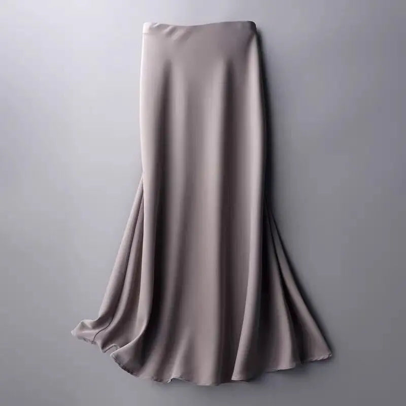 High waist solid color satin skirt hercurva