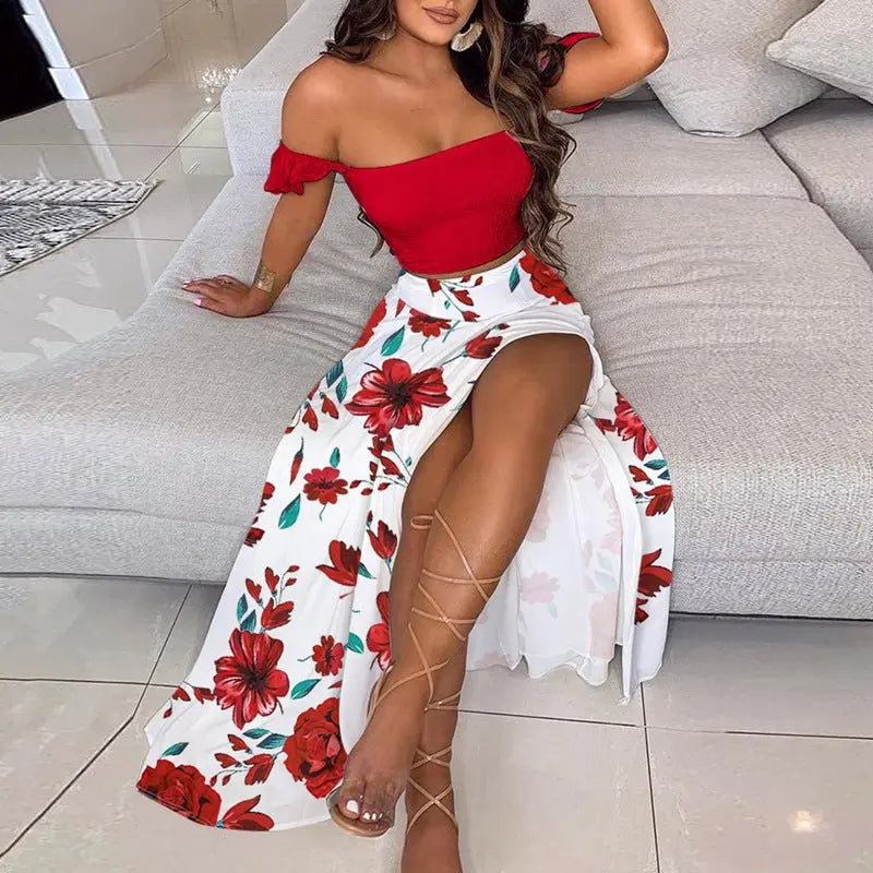 Summer Slim French Bohemian Print Mid-Length Retro Tube Top Suit Dress Women hercurva