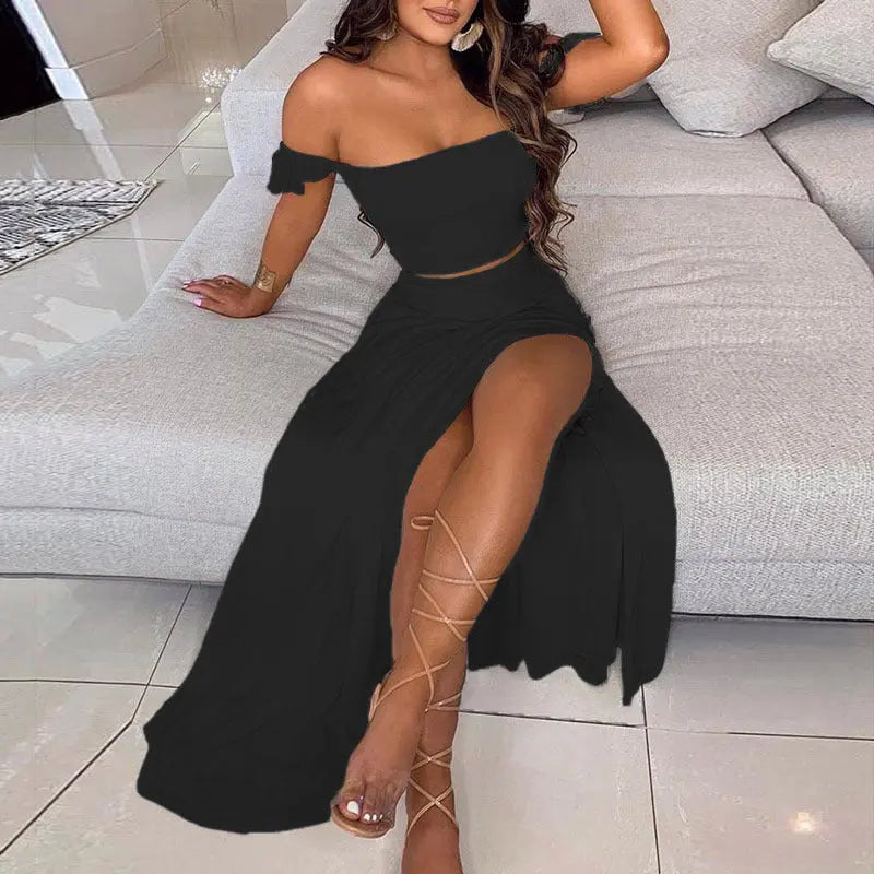 Summer Slim French Bohemian Print Mid-Length Retro Tube Top Suit Dress Women hercurva