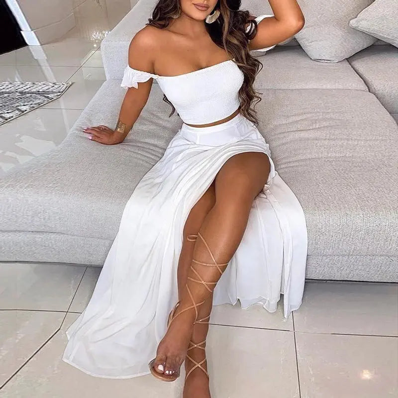 Summer Slim French Bohemian Print Mid-Length Retro Tube Top Suit Dress Women hercurva