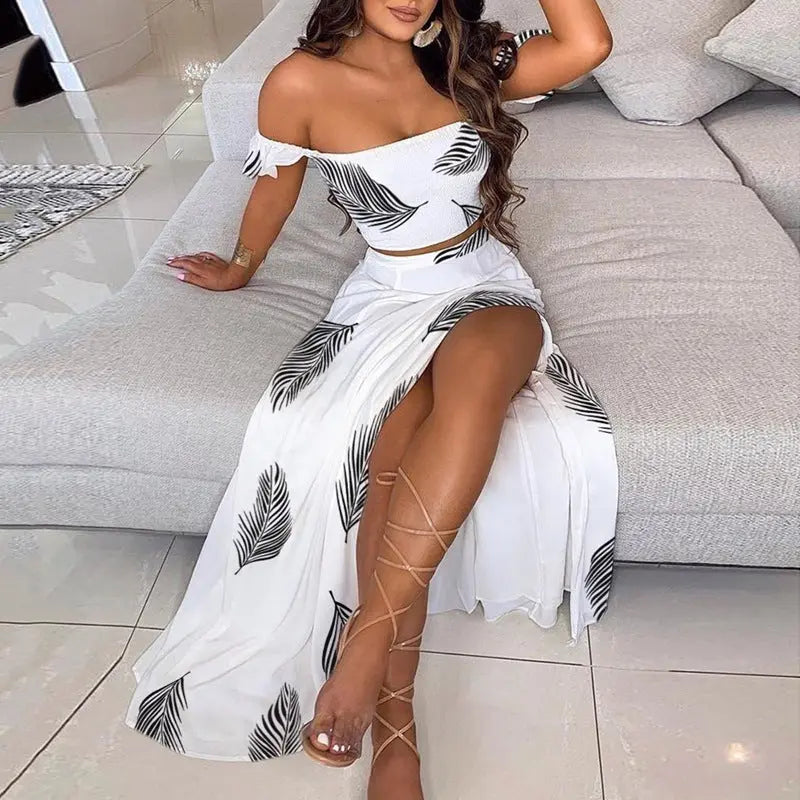 Summer Slim French Bohemian Print Mid-Length Retro Tube Top Suit Dress Women hercurva