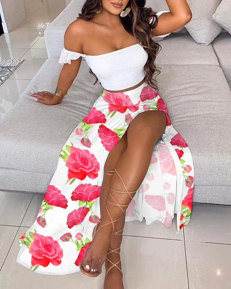 Summer Slim French Bohemian Print Mid-Length Retro Tube Top Suit Dress Women hercurva