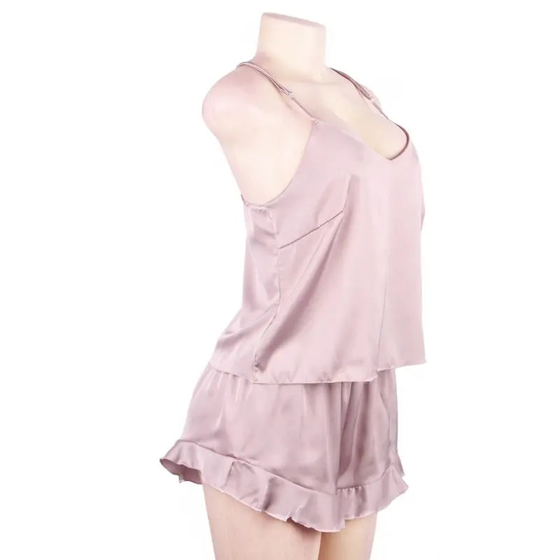 Comeondear Sleepwear Home Suit Summer V Neck Sexy Pyjamas Women Spaghetti Strap Loose Cami Top Shorts Pijama Satin Femme R80958 hercurva