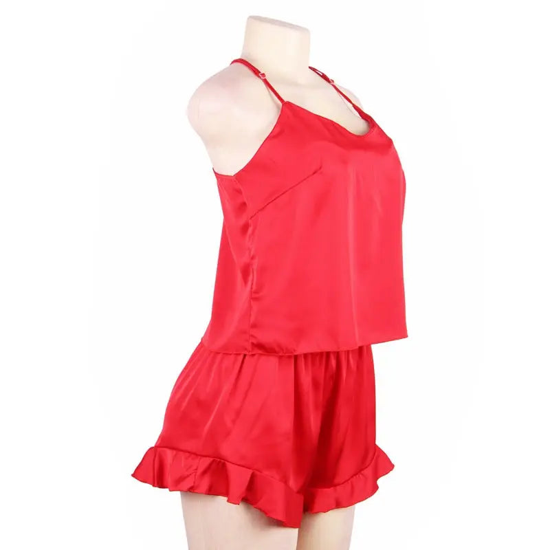 Comeondear Sleepwear Home Suit Summer V Neck Sexy Pyjamas Women Spaghetti Strap Loose Cami Top Shorts Pijama Satin Femme R80958 hercurva