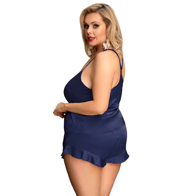 Comeondear Sleepwear Home Suit Summer V Neck Sexy Pyjamas Women Spaghetti Strap Loose Cami Top Shorts Pijama Satin Femme R80958 hercurva