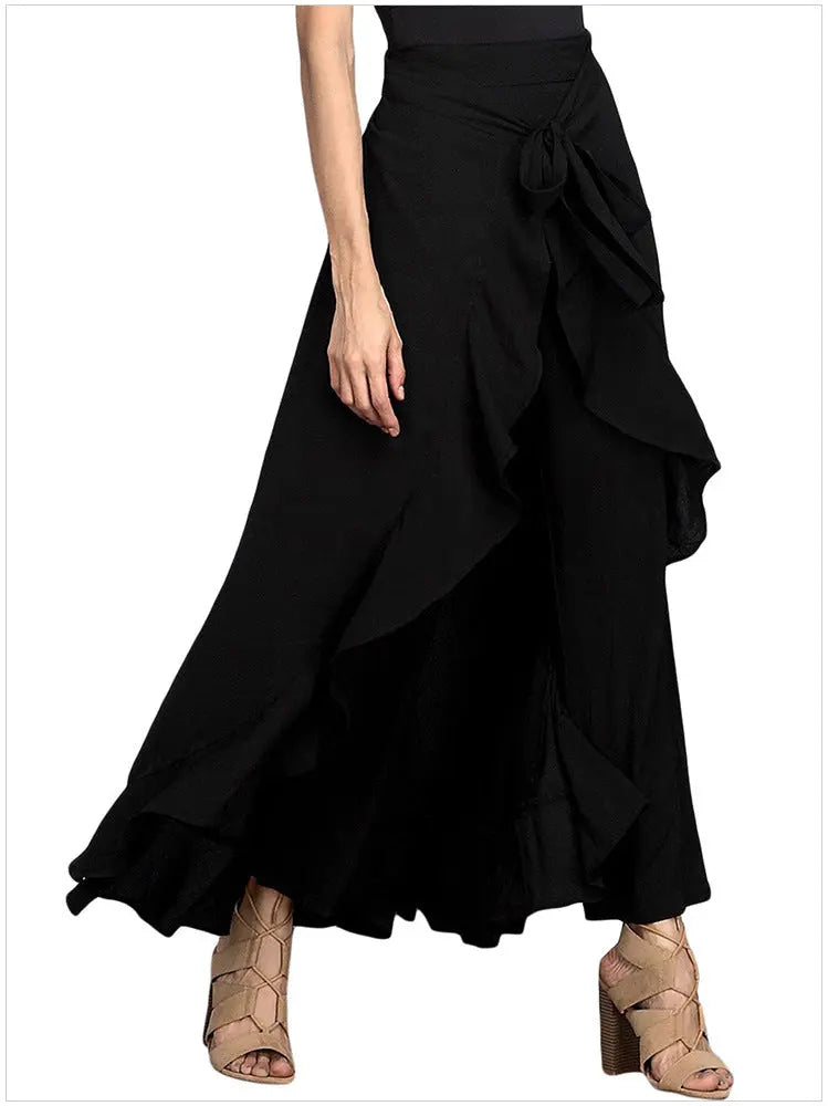 Irregular Ruffled High-Waist Lace-Up Trousers hercurva