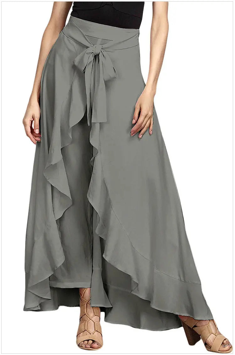 Irregular Ruffled High-Waist Lace-Up Trousers hercurva