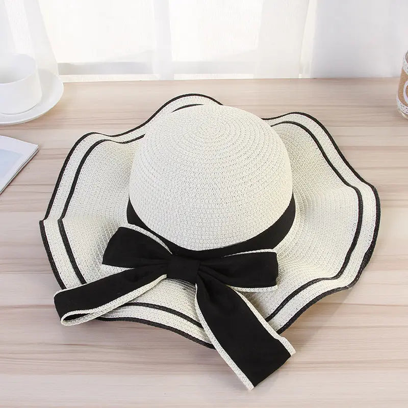 Summer Sun Hat Women Straw Hats Sunshade Panama  Fashion Bow Beach Hat Foldable Travel Caps hercurva