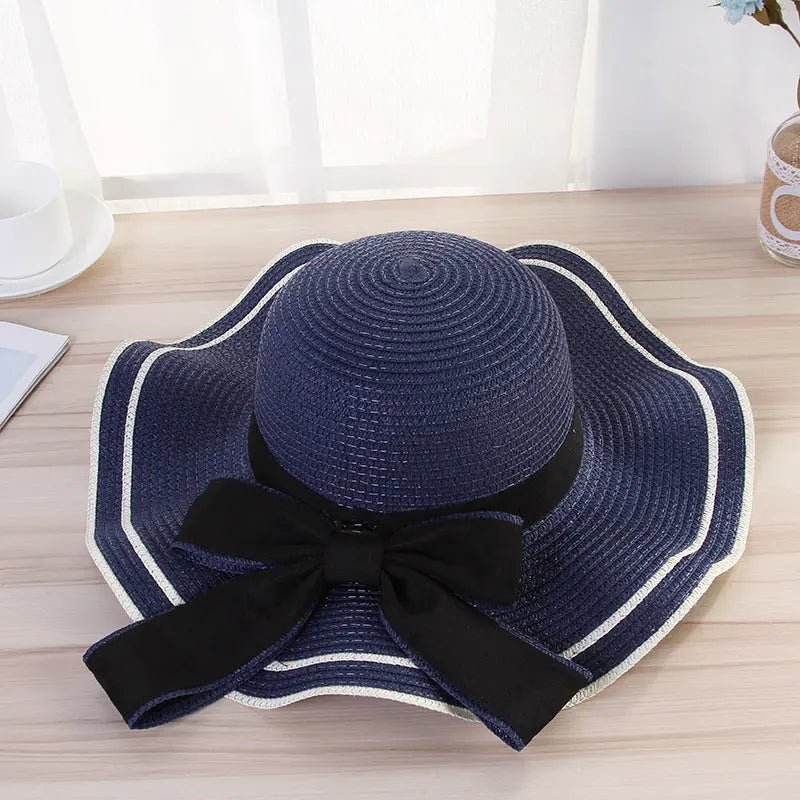 Summer Sun Hat Women Straw Hats Sunshade Panama  Fashion Bow Beach Hat Foldable Travel Caps hercurva