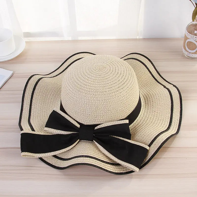 Summer Sun Hat Women Straw Hats Sunshade Panama  Fashion Bow Beach Hat Foldable Travel Caps hercurva
