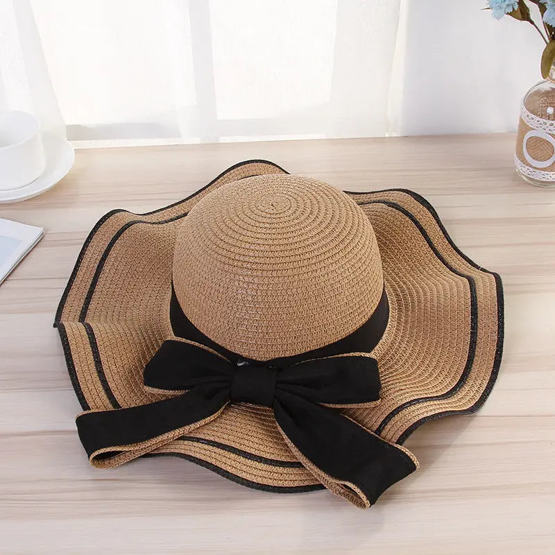 Summer Sun Hat Women Straw Hats Sunshade Panama  Fashion Bow Beach Hat Foldable Travel Caps hercurva