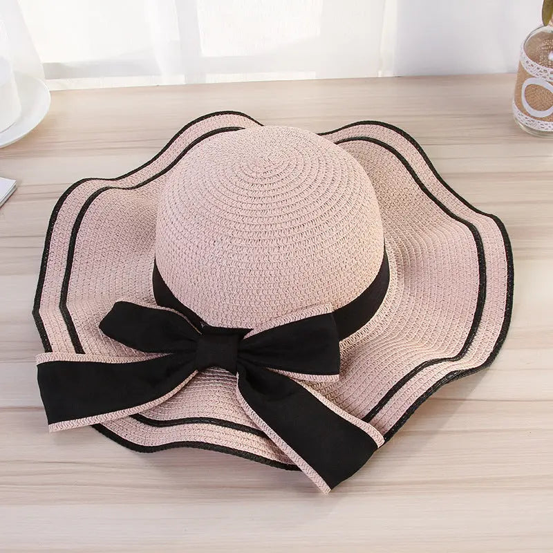 Summer Sun Hat Women Straw Hats Sunshade Panama  Fashion Bow Beach Hat Foldable Travel Caps hercurva